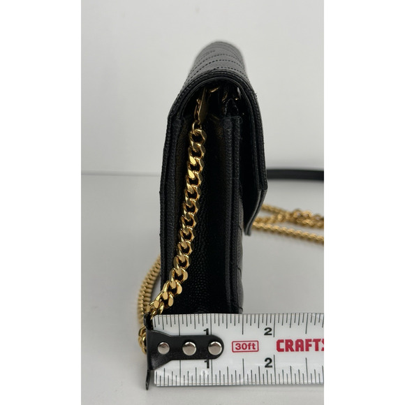 Saint Laurent Monogram Chain Wallet Bag Small Black Chevron Grained Leather - Picture 10 of 16